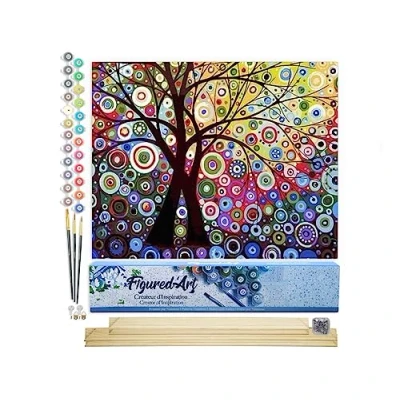 Afbeelding van Figured&#039;Art Schilderen op Nummer Volwassenen canvas Boom met gebrandschilderd glaseffect Handwerk acrylverf Kit DIY Compleet 40x50cm houten lijst