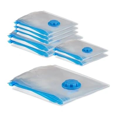 Afbeelding van Relaxdays vacuümzakken kleding set van 8 vacuüm opbergzakken in 3 groottes vakantie