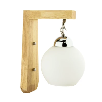 Afbeelding van Vintage Wandlamp Hout Design Met Glazen Lampenkap