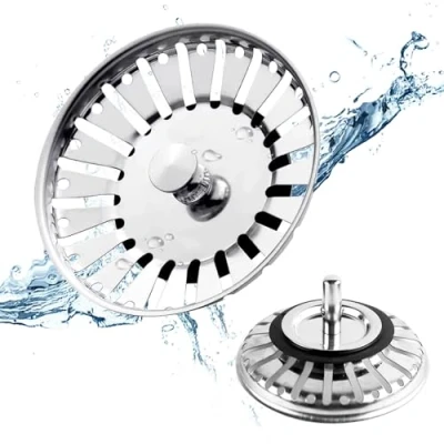 Afbeelding van 1 stuk gootsteenzeef voor keuken, spoelbakstop roestvrij staal, filter gootsteen, zeefmand keuken en badkamer, diameter 84 mm.