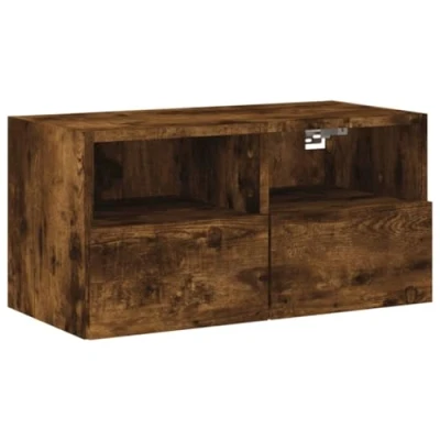 Image de vidaXL Meuble TV mural chêne fumé 60x30x30 cm bois d&#039;ingénierie836862