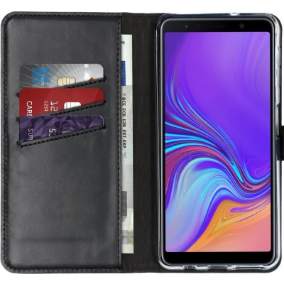 Afbeelding van Selencia Hoesje Geschikt voor Samsung Galaxy A7 (2018) Met Pasjeshouder Echt Lederen Bookcase Zwart