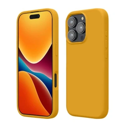 Afbeelding van kwmobile telefoonhoesje geschikt voor Apple iPhone 16 Pro Hoesje met siliconen coating Smartphone case in honinggeel