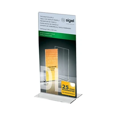 Afbeelding van Sigel tafelstandaard 105x210mm glashelder recht T standaard acrylkaarthouder SI TA224