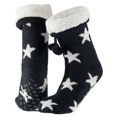 Afbeelding van Apollo Huissok met fake fur Zwart Maat 36/41 Fluffy sokken Slofsokken Anti slip Warme Winter