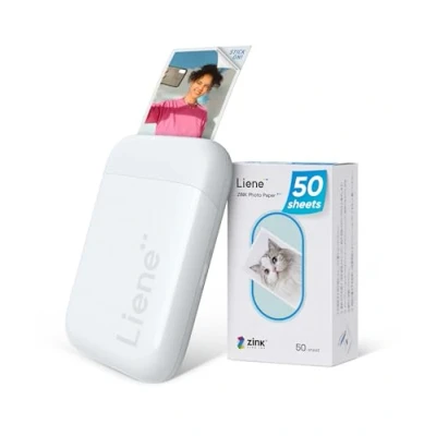 Afbeelding van Liene Mini instant fotoprinter, bluetooth, draagbare mobiele printer met 50 fotopapier, zelfklevend, 2 x 3, voor iOS/Android smartphones, wit