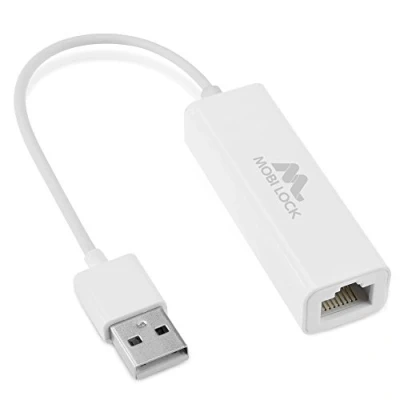 Afbeelding van Mobi Lock USB Ethernet Adapter, Hoge Snelheid LAN Netwerk Connector voor Laptops, PC’s, TV’s, Tablets, 2.0 Compatible Apparaten, Plug and Play, naar RJ45 Aansluiting Bekabeld Internet, 20cm