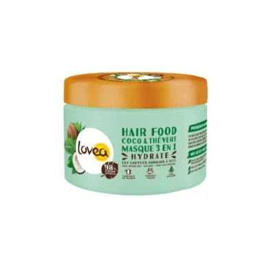 Image de LOVEA Hair Food Masque 3 En 1 Huile De Coco &amp; Thé Vert Hydrate, Assouplit Démêle Cheveux Normaux à Secs 98% D&#039;Origine Naturelle Sans Silicone Vegan Fabriqué France 390 ml
