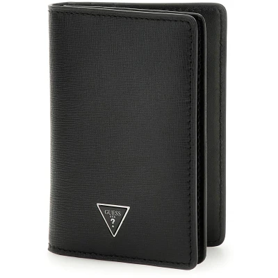 Afbeelding van GUESS Leren Kaarthouder Milano Double Card Holder Black Zwart
