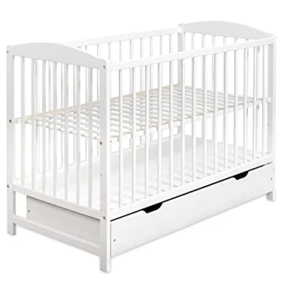 Afbeelding van moto MOLTICO babybed met lade, transformeert in een kinderbed, hoogte verstelbaar, 60 x 120 cm, houten beschermrails, uniseks babybed, wit