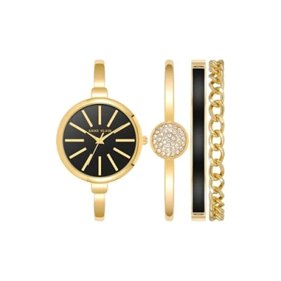 Afbeelding van ANNE KLEIN Dameshorloge en bandenset, Goud/Zwart, armband