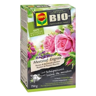 Afbeelding van COMPO Bio meststof Rozen &amp; Bloeiende Planten 100% organische met directe en lange werking van 5 maanden voor een prachtige bloei doos 750 g