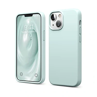 Afbeelding van elago Beschermhoes van vloeibare siliconen compatibel met iPhone 13 Mini (5,4 inch), hoes premium silicone, rondom bescherming, schokbestendige 3 structuur (mintgroen)