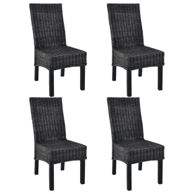 Afbeelding van Eetkamerstoelen 4 st kubu rattan en mangohout zwart