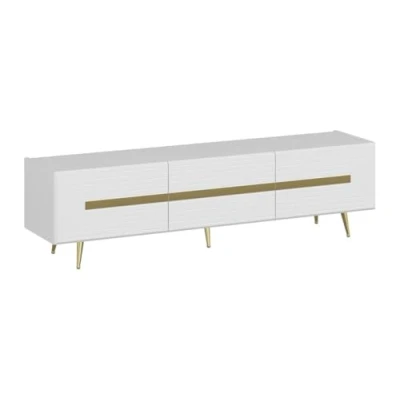Afbeelding van Pascal MORABITO Tv meubel met 3 deurtjes Wit en goudkleurig MOLYA van L 180 cm x H 50 D 42