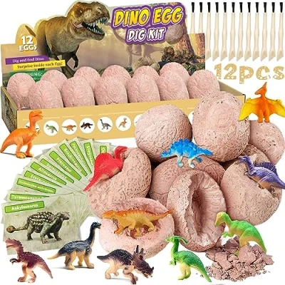 Afbeelding van NCKIHRKK dinosaurus speelgoed voor kinderen van 4, 5, 6, 7, 8, 9 jaar, 12 stuks, dino eieren, dinausore, speelgoed, cadeau, jongens, 4 opgravingsset,