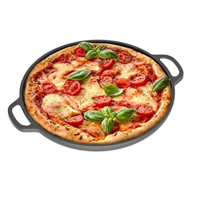 Afbeelding van gietijzeren pangrill 30,5 cm grillpan voor fornuis, grill, oven &amp; kampvuur pan pizzapan pizzaplaat rond bakplaat gasgrill