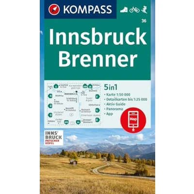 Afbeelding van KOMPASS Wanderkarte 36 Innsbruck, Brenner 1:50.000
