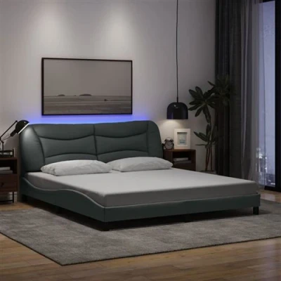 Afbeelding van vidaXL Bedframe met LED zonder matras &quot;Hvar&quot; stof 180x200 cm lichtgrijs