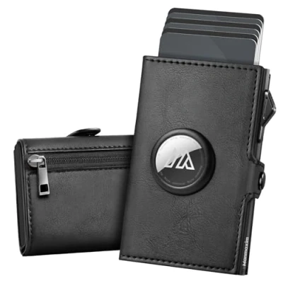 Afbeelding van Manmaxim Portefeuille Homme Airtag très Extrêmement Compact Pop up avec 10 Cartes, 1 ID Fente &amp; 10+Billets Portefeuilles et Porte Cartes Protection RFID (Noir)