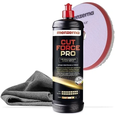Afbeelding van Menzerna Cut Force Pro Polijstset voor de auto, 1000 ml, 3 in 1, alles één polijstmiddel het verwijderen van krassen, One Step professionele polijstpasta, alle soorten lak + pad