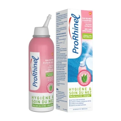 Afbeelding van Prorhinel Neusspray, zeewater en aloë vera, verstopte neus of verkoudheid, voor jonge kinderen, gemaakt in Frankrijk