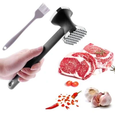 Afbeelding van PUWOWYE dubbelzijdige vleeshamer 22 cm voor schnitzels, biefstuk, rundvlees, zwart