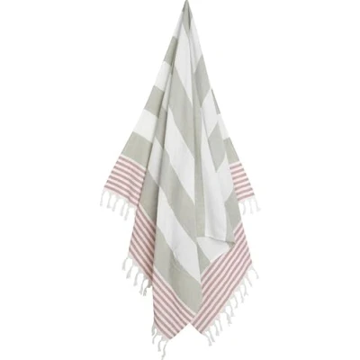Afbeelding van Zoem Hamamdoek XL Grijs Rood Strandlaken Katoen Sauna Wellness Zwembad Omslagdoek Badlaken Badhanddoek Yoga Stripe 100 x 180 cm