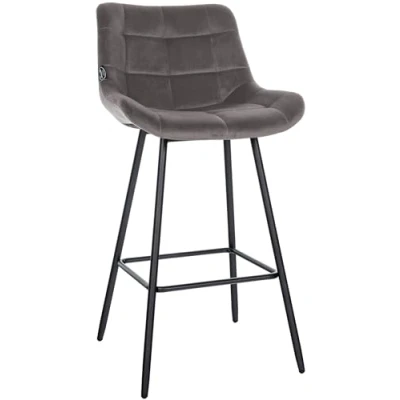 Afbeelding van CLP West Barkruk Met rugleuning Voetsteun Metalen frame grijs Fluweel