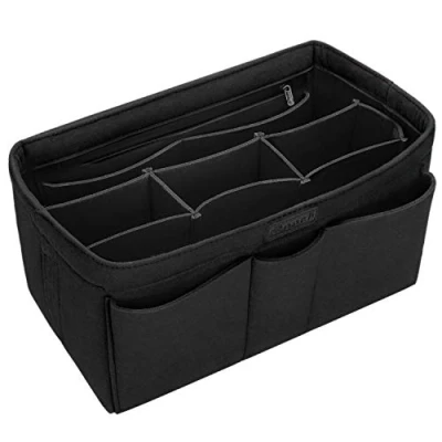 Afbeelding van Ropch handtas organizer met vakken Beige Maat L, zwart.