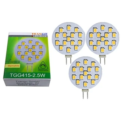 Afbeelding van Trango Set van 3 G415 2,5 ledlampen x G4 fitting voor MR16 halogeenlampen vervanging 12 volt AC/DC watt 250 lumen 3000 K warmwit meubel inbouwspot inbouwlamp kast