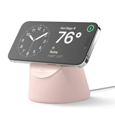 Afbeelding van elago MS1 Oplaadhouder, compatibel met MagSafe oplader, premium siliconen houder, iPhone 12 modellen [MagSafe niet inbegrepen] (Zandroze)