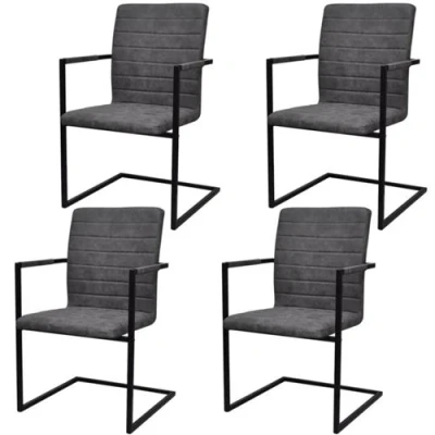Image de vidaXL Chaises à manger cantilever lot de 4 gris similicuir