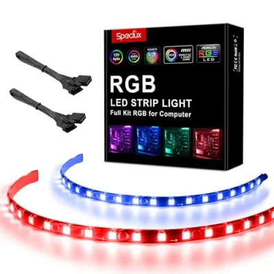 Afbeelding van Speclux RGB ledstrip, lichtstrip voor het wijzigen/instellen van de pc, bediening moederbord via kop 12 V 4 pinnen (2 strips Rgb)