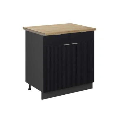 Afbeelding van Vicco Keukenonderkast Fame Line, Zwart gestreept/Antraciet, 80 cm , WB Eik