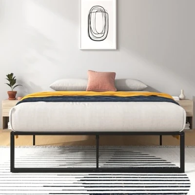 Image de Zinus Lorelai lit 140 x 200 cm Hauteur 36 avec espace de rangement sous le Plateforme en métal Noir