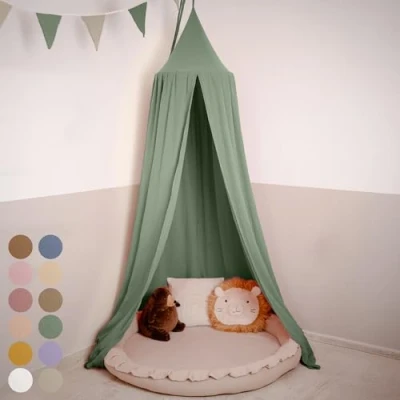 Afbeelding van lilimaus Bedhemel [groen] Luifel voor kinderkamer van 100% katoen, handgemaakt, meisjes en jongens, babybedhemel als babykamerdecoratie, gordijn bed