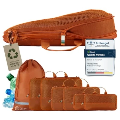 Afbeelding van set met compressie van gerecyclede plastic flessen, lichte verpakkingskubussen, voor rugzak en koffer (burnt orange, 7 delige set)