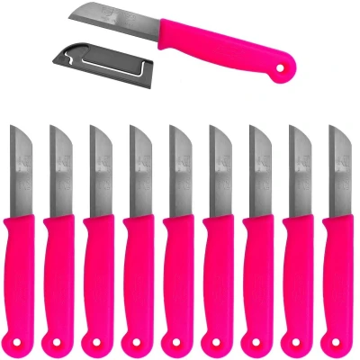 Afbeelding van Solingen Schilmesje RVS Glad 16 cm met &quot;Blade Cover&quot; Neon Roze 10 stuks