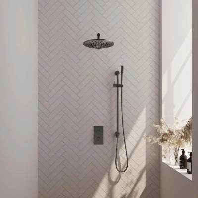 Afbeelding van Brauer gunmetal Edition Regendoucheset inbouw hoofddouche 30cm gladde knop handdouche Staaf 1 stand glijstang PVD geborsteld