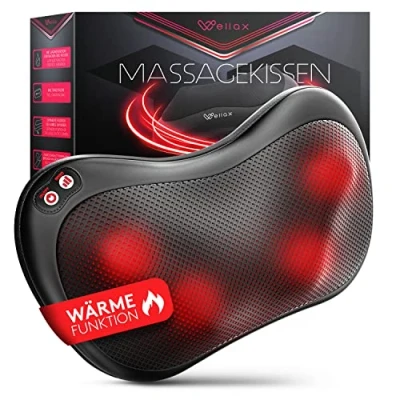 Afbeelding van Relaxing Massage Cushion met Warmtefunctie &amp; 360 Rotatie Shiatsu Massager 3 Snelheden voor Schouders Rug incl. Verlengband Nek Massager, Zwart