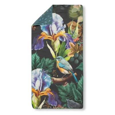 Afbeelding van HIP Sporthanddoek &quot;bloemen en vogels&quot; Antraciet (50x100 cm) Microvezel