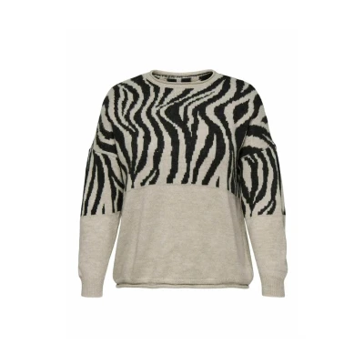 Afbeelding van ONLY CARMAKOMA CARJADE ZEBRA L/S O NECK KNT NOOS Dames Trui Maat L
