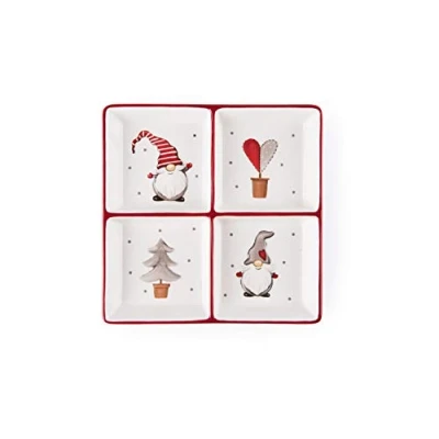 Afbeelding van Excelsa Gnome bord 4 vakken, 20 x cm, keramiek, serveerbord, kerstdecoratie