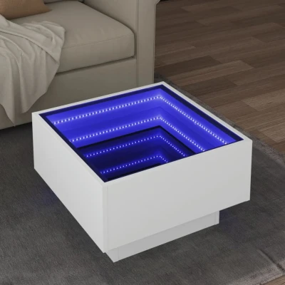 Afbeelding van Salontafel met LED 50x50x30 cm bewerkt hout wit
