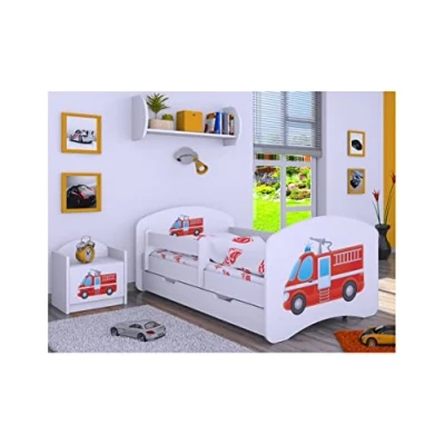Afbeelding van BDW lit pour enfant avec matelas et tiroir de 140/160/180/190 Différents motifs garçon Blanc (pompiers, 180 x 90)