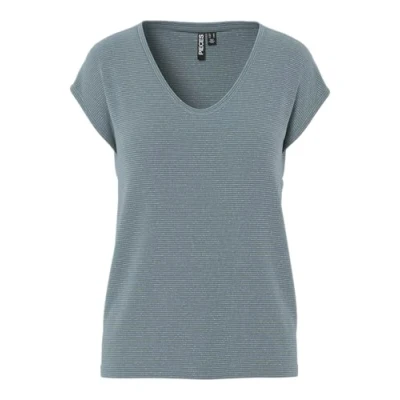 Image de PIECES T shirt à rayures Pcbillo Tee_Lurex pour femme, Trooper/détail : Lurex doré, L