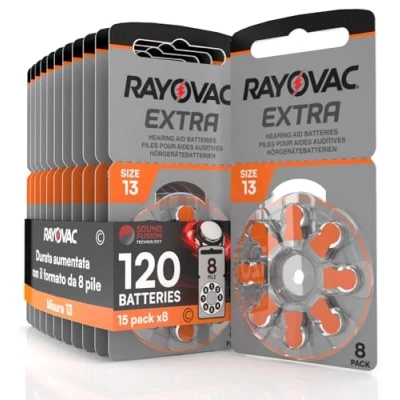 Afbeelding van 120 batterijen voor gehoorapparaten Rayovac Extra 13. 15 blisters met 8