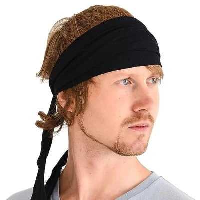 Afbeelding van Haarbandana voor heren van viscose, piratenhoofdband dames, voorgebonden, dansdoek, bohemien stijl, ninja kostuum, Japanse haarband yoga, vechtkunst en kickboksen, zwart
