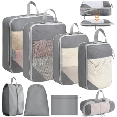 Afbeelding van Vautvis 8 delige kofferorganizer, verpakkingskubussen, compressietas, reisorganizer, rugzak voor kleding, schoenen en cosmetica